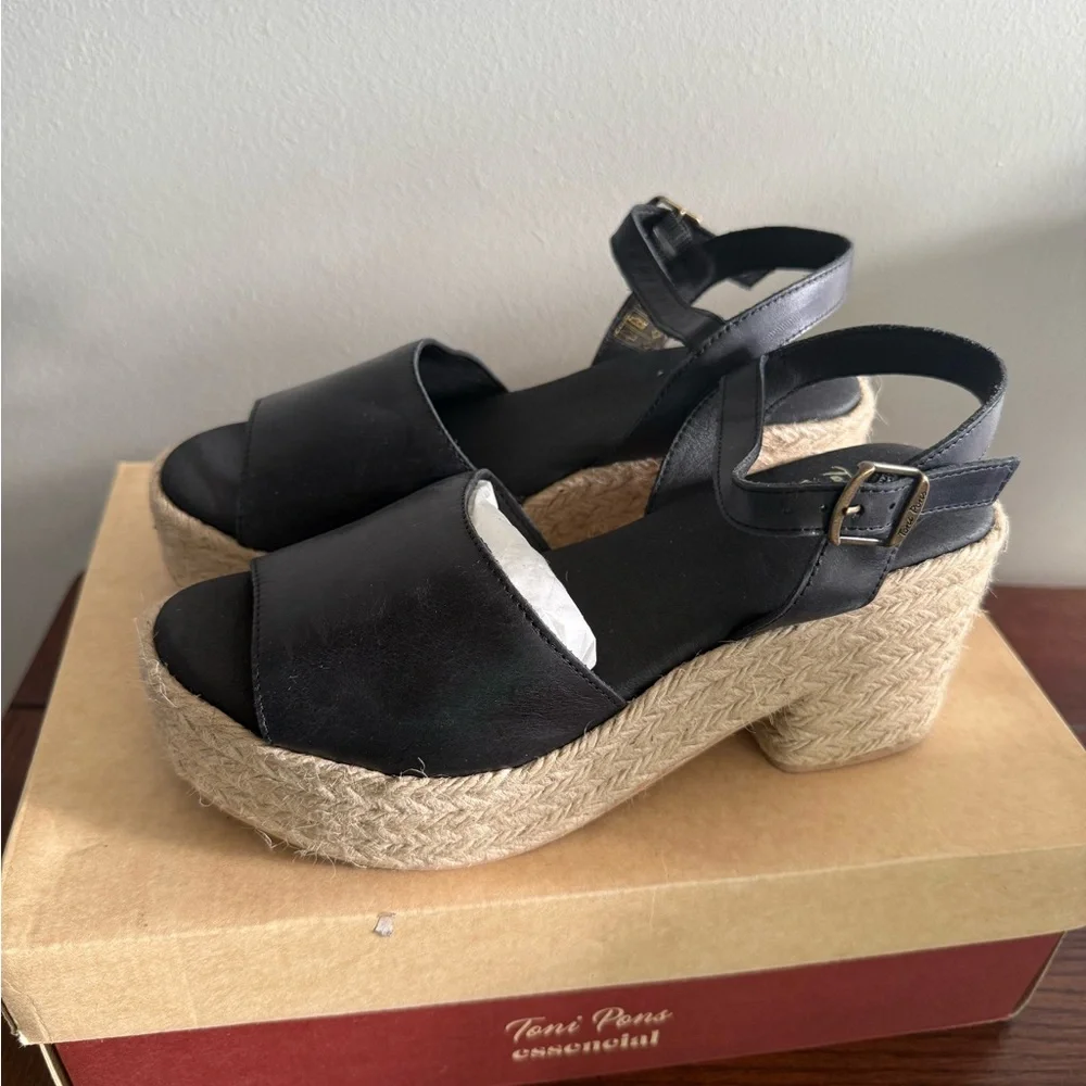 Toni Pons Adriana platform espadrille‎ black sandals New 5